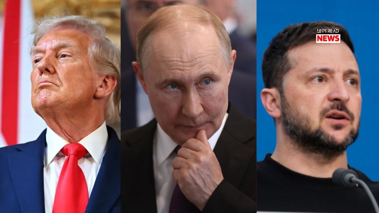 Donald Trump (left), Vladimir Putin (middle) and in Right Zelenskyy